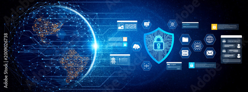 This image illustrates a global cybersecurity theme, featuring a shield and lock symbols that emphasize the importance of data protection in today digital landscape. Ledger