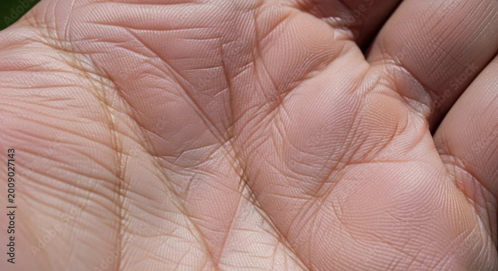 Naklejka premium Crepey skin close up texture wrinkles hand palm natural detail soft smooth delicate