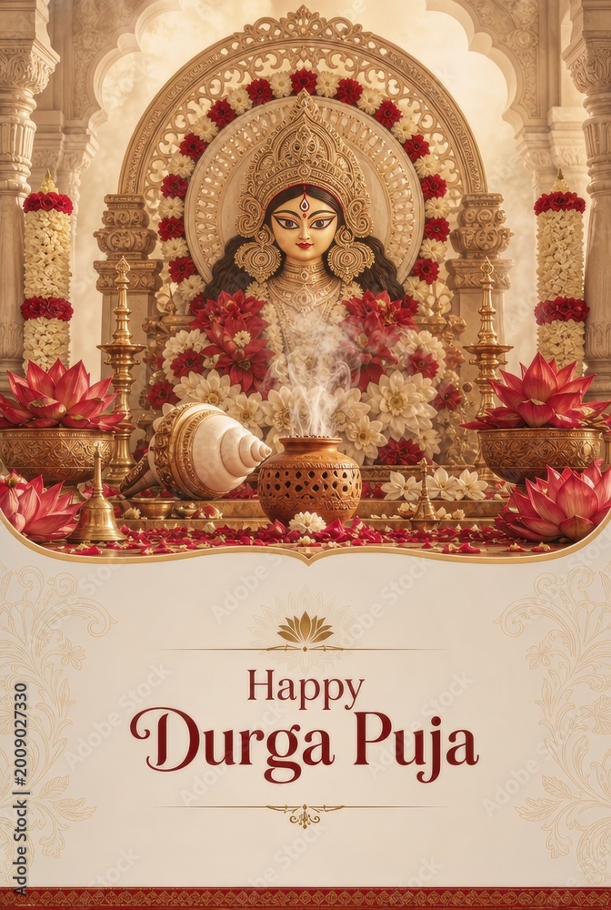 Obraz premium Happy Durga Puja social media post banner hindu festival
