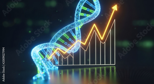 Healthcare spending innovation bright dna helix financial growth glowing chart arrow concept