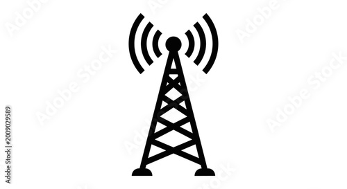 Cell tower, communication tower, radio antenna, signal icon, black vector symbol