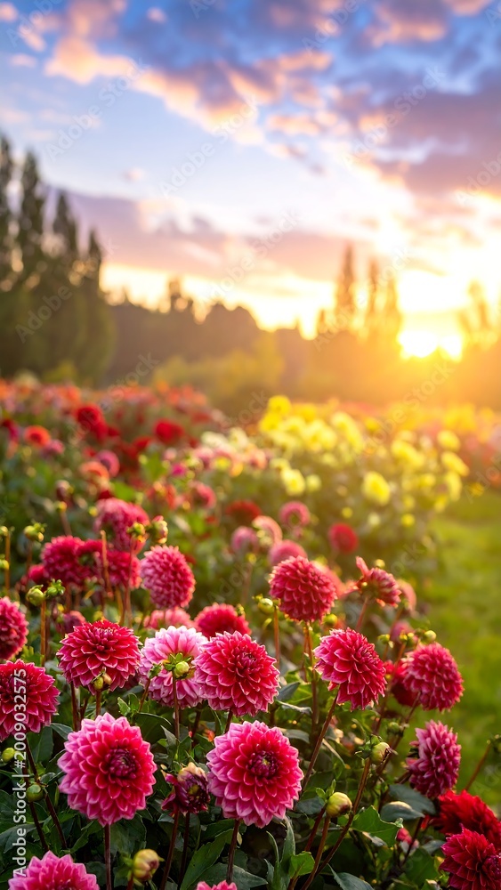 Fototapeta premium Dahlia Field Sunrise.
