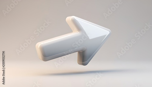 Glossy white arrow pointing right on neutral background for direction