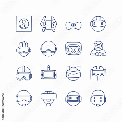 Metaverse and Virtual Reality Outline Icon Set