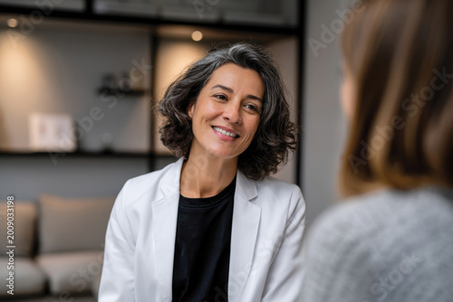 A warm and engaging consultation scene featuring a female doctor, demonstrating empathy and professionalism while reassuring her patient about medical concerns.