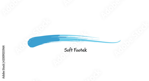 Minimalist logo design featuring a dynamic blue brush stroke above the text Soft Footek on a clean white background for branding.