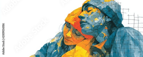 Abstract Female Portrait Dual Identity Watercolor, expressing identity, emotion, introspection, and modern abstract portrait design.