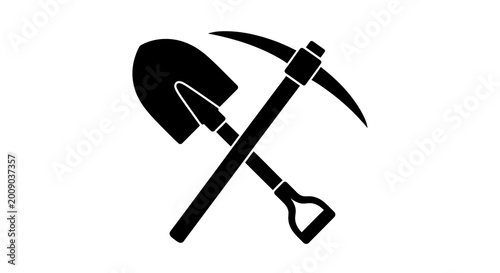Konstfotografi crossed shovel and pickaxe silhouette on white background