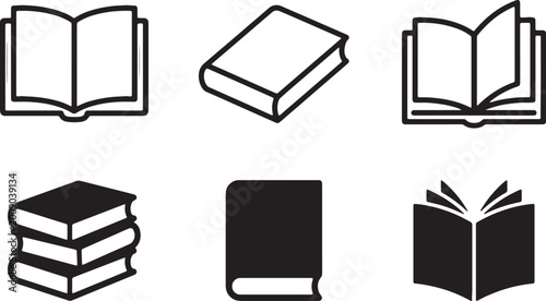 Collection of book outlines and solid shapes against a white background symbolizing knowledge and reading