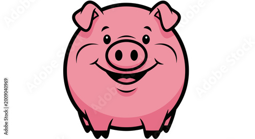 Smiling Pink Pig Cartoon Character Face.