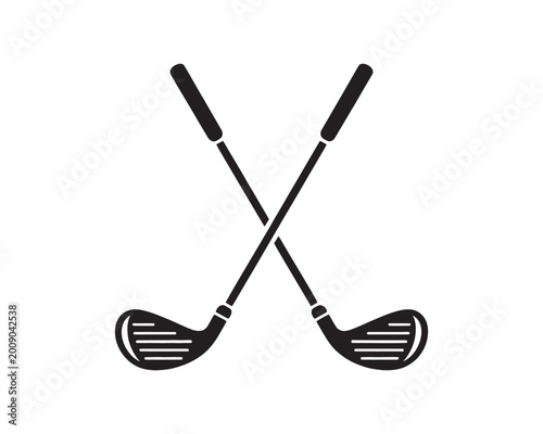 Canvastavla Golf clubs silhouette icon, two crossed iron clubs in clean black and white minimalist vector style for sports logos, decals, stickers and apparel graphics design