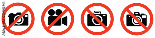 Cuadro en lienzo No photo camera vector signs, forbidden photography, prohibited video record, ban symbol icons isolated on white background vector illustration
