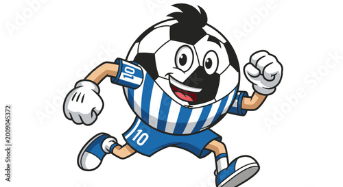 Cartoon soccer ball character running in sport uniform isolated design