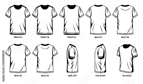 Foto White t-shirt mockup set with front back side views for fashion branding and pro