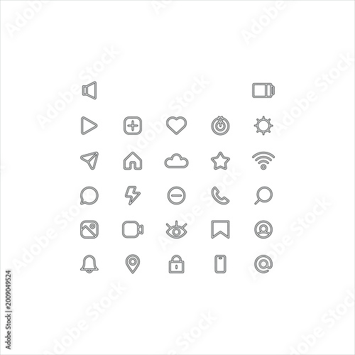 A comprehensive collection of vector web icons and business symbols featuring design elements for mobile apps, social media, and internet websites including camera, mail, and music buttons
