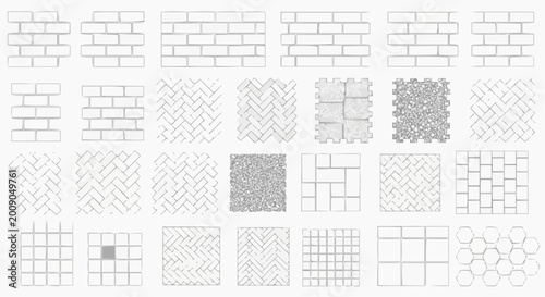 Set of various seamless floor and wall tile patterns, brickwork, stone, mosaic and paving textures