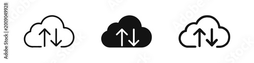 Fotografie Cloud synchronization and data transfer icon set with up and down arrows