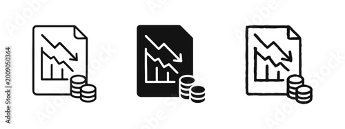 Foto Financial Loss Document and Coins Icon - Economic Crisis Report and Declining Bu