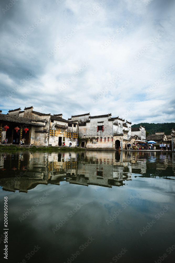 Fototapeta premium Traditional Huizhou architecture reflection in Hongcun village, Anhui, China.