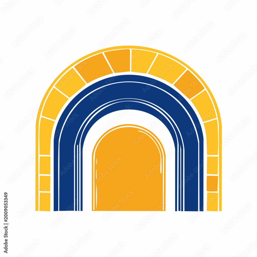 Fototapeta premium Abstract geometric rainbow with yellow and blue colors on white background