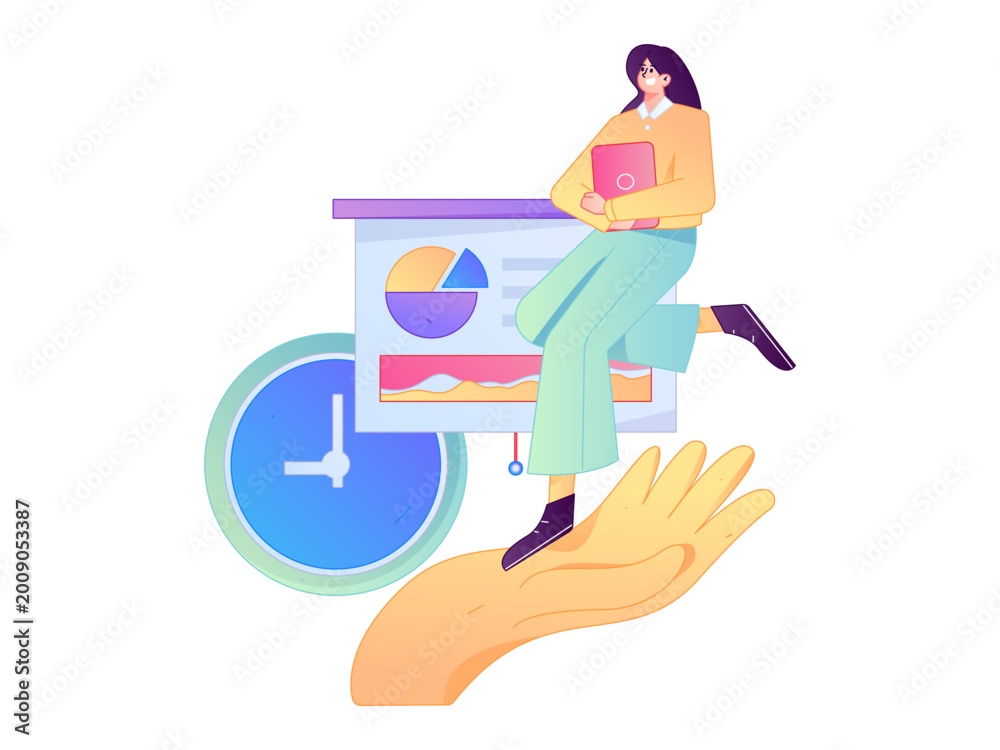 Obraz premium Flat vector illustration of business people operating work scene 