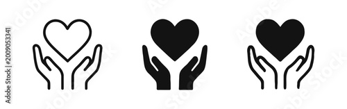 Obraz na plátně Cupped Hands with Heart Icon Set - Charity, Protection, Love, Support, Kindness,