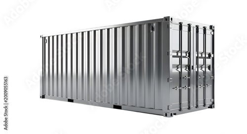 Silver shipping container with sea freight as PNG cutout