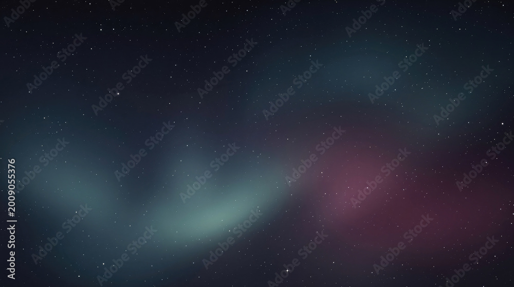 Fototapeta premium Abstract cosmic nebula with soft glowing clouds of pink and blue gas floating in deep space, surrounded by a field of tiny distant stars