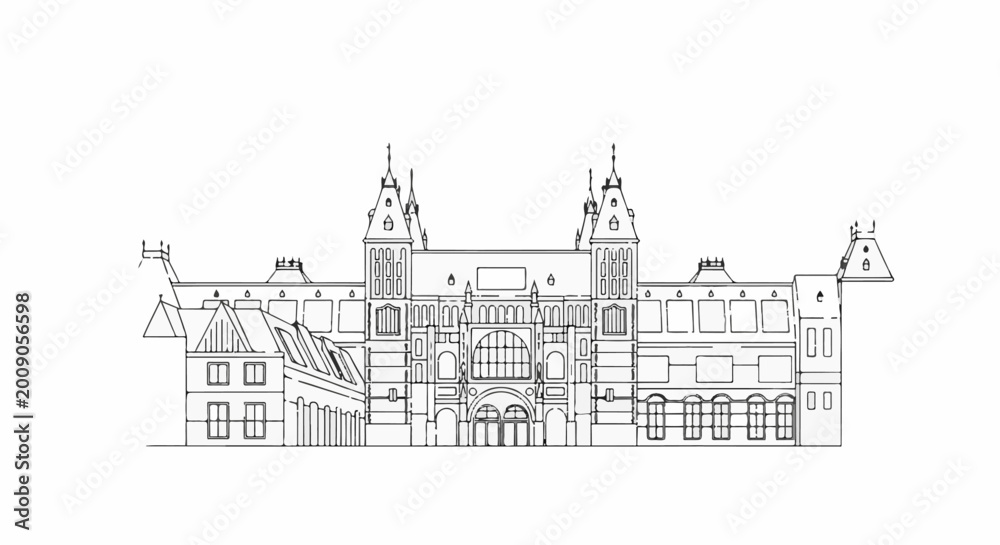 Obraz premium Ornate historical building facade with multiple towers and arched windows