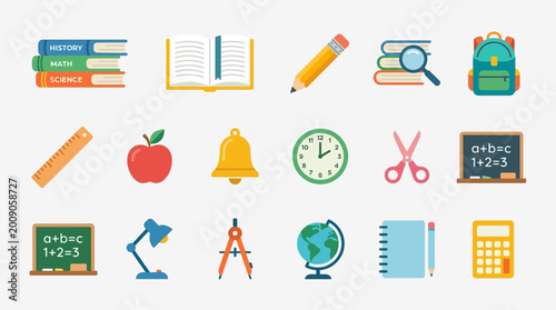 School supplies and education icons.