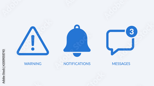 Photos Warning notification message icons set.