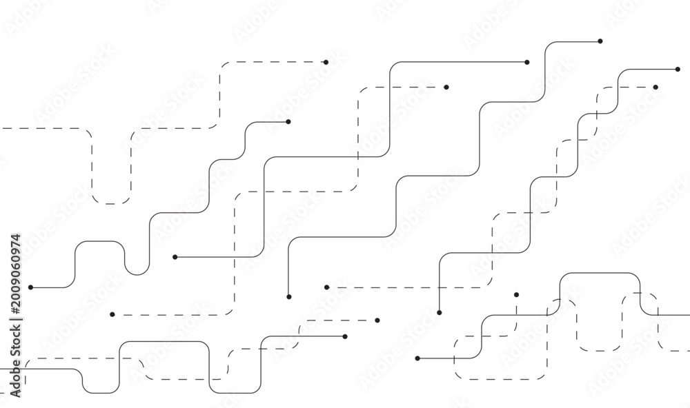 Foto Abstract Tech Circuit Maze with Dashed Lines and Nodes, Modern Digital Pathway S