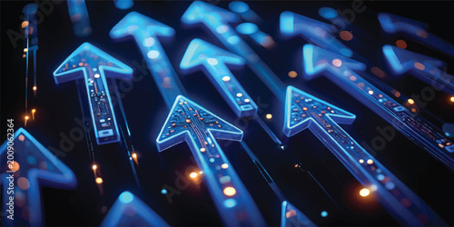 Photos A macro closeup reveals blue fiber optic cables with light spots connected to a