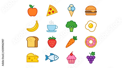 Schilderij op canvas Colorful Food and Drink Icons.