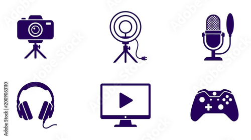 Foto Collection of photography and audio equipment icons representing creative tools