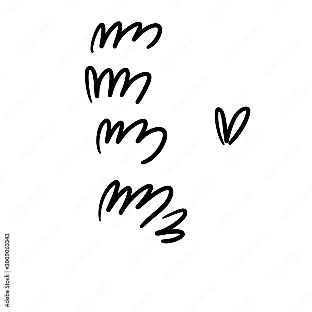 Fototapeta premium Hand Drawn Calligraphy Brush Stroke Flourish Set with Heart Doodle