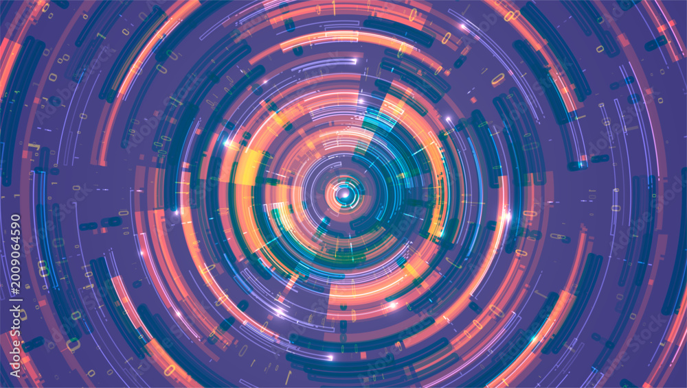 Fototapeta premium Abstract big data visualization. Light circles with sparks. Graphic concept for design