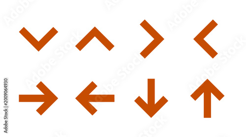 Foto Set of orange directional arrows in various orientations on a white background f