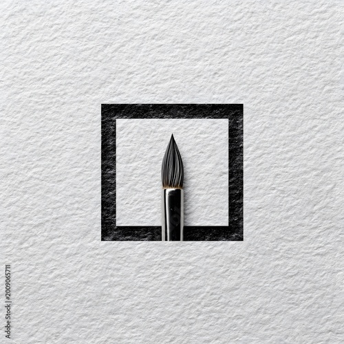 Paint brush and pencil in square frame negative space art