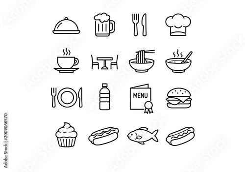 Quadro su tela Set of food and drink icons - restaurant and cafe menu elements with hot dog mai