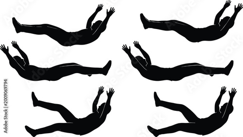 Photos Set of Falling Man Silhouettes Representing Failure Risk Accident or Extreme Spo