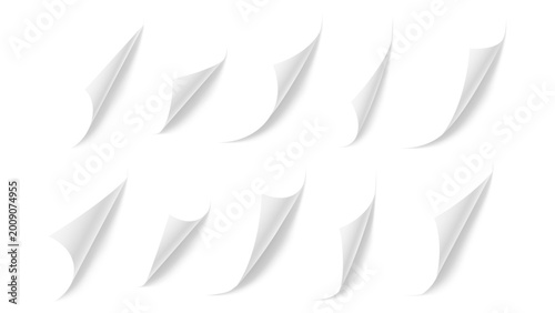 Foto Realistic curled paper corners set, page curl effect with realistic shadow