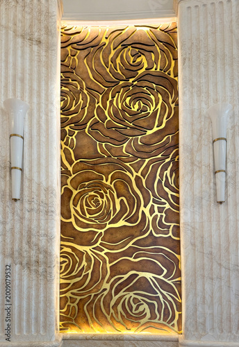 Konstfotografi Close up of rose flower shape in metallic gold and rustic bronze color