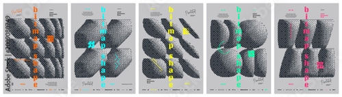 Foto Dithering abstract postmodern composition with bitmap geometric shape in retro 8