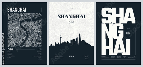 Fotografía Detailed street plan city map Shanghai is a direct-administered municipality and