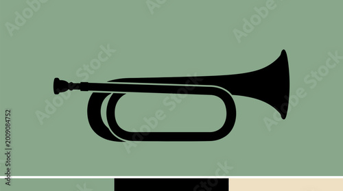 A black silhouette of a bugle horn against a muted green background.
