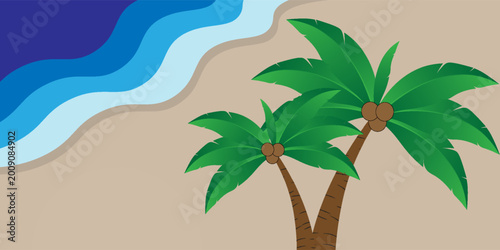 Cuadro en lienzo A refreshing summer day at the beach with palm trees swaying gently in the ocean