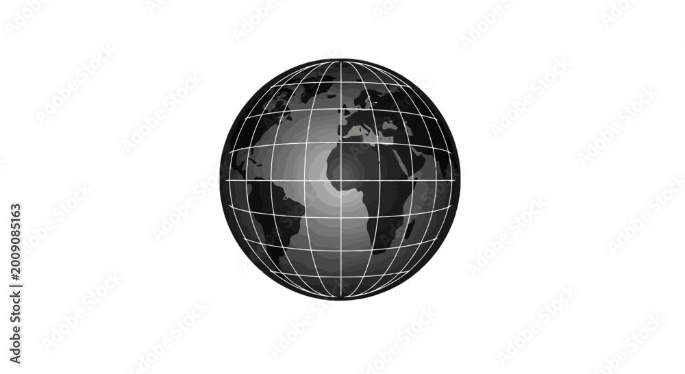Obraz premium Wireframe globe with grid lines isolated on transparent background, Vector