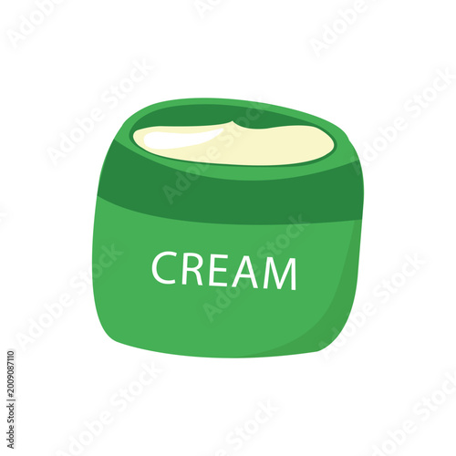 Minimal green cream jar illustration for skincare ads, packaging
