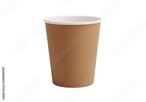 A plain brown disposable coffee cup with a white lid and interior sleeve